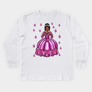 Princess -  Black Princess, curly haired, in purple with stars  iv  ! beautiful  black girl with Afro hair, brown eyes and dark brown skin. Hair love ! Kids Long Sleeve T-Shirt